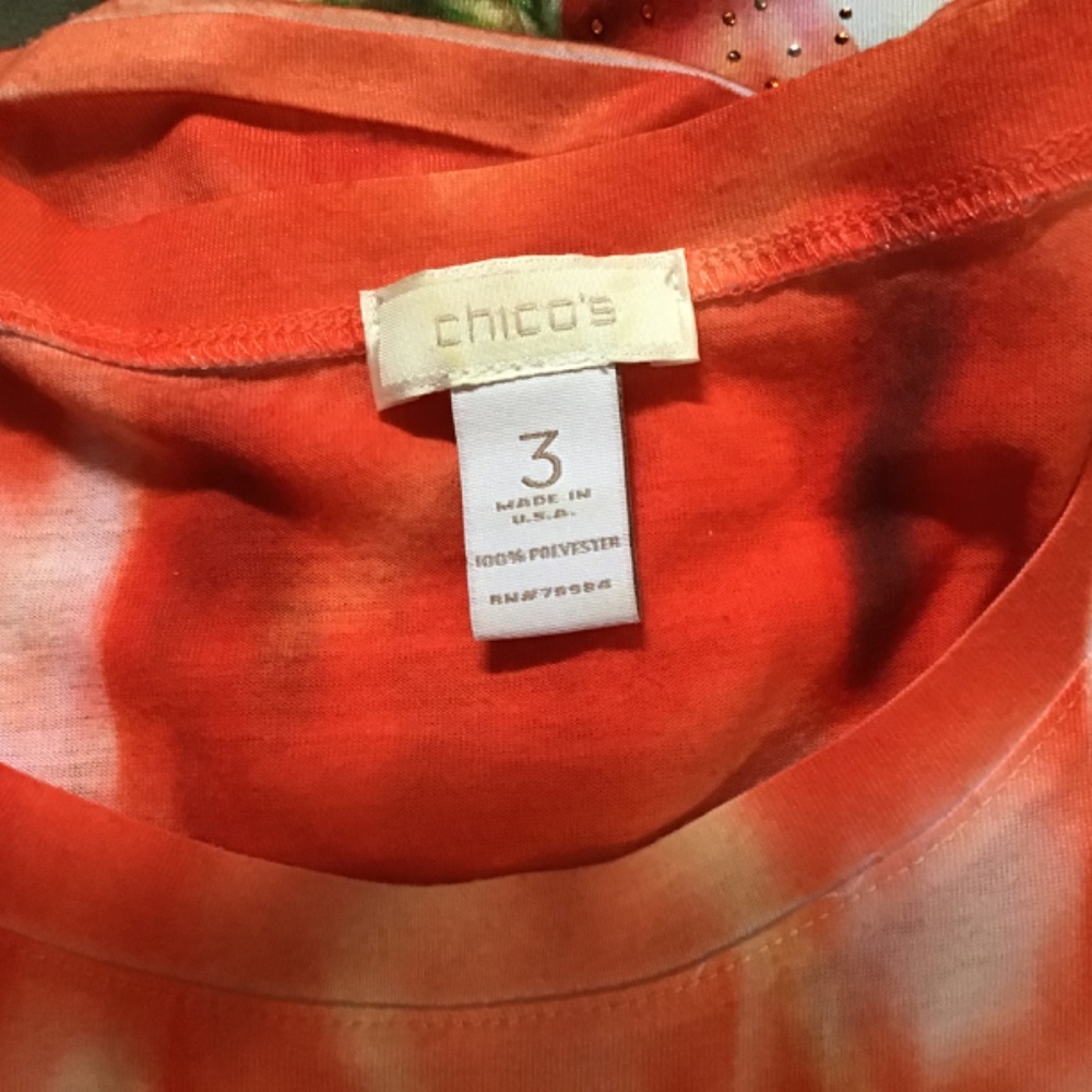 Chico's Coral, Red & Yellow Floral Short Sleeve Tee - Picture 4 of 4